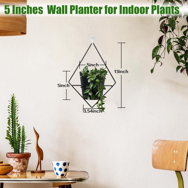 Koalaime 3 Sets Wall Planters for Indoor Plants Geometric Hanging Planters for Indoor Plants - Self-Watering Flower Pots with Black Metal Holder, Mounted Succulent Planter, 5" Black Plant Pot - Image 3